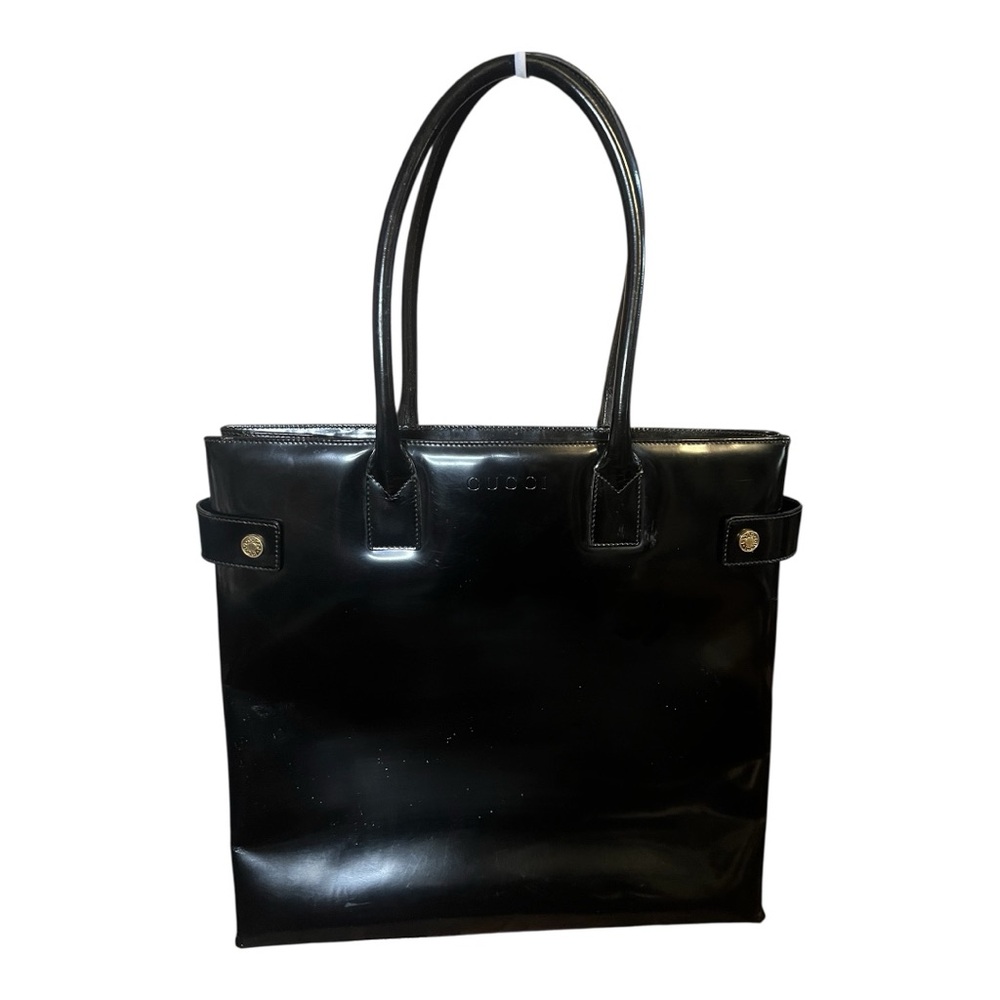 Gucci black patent leather tote bag